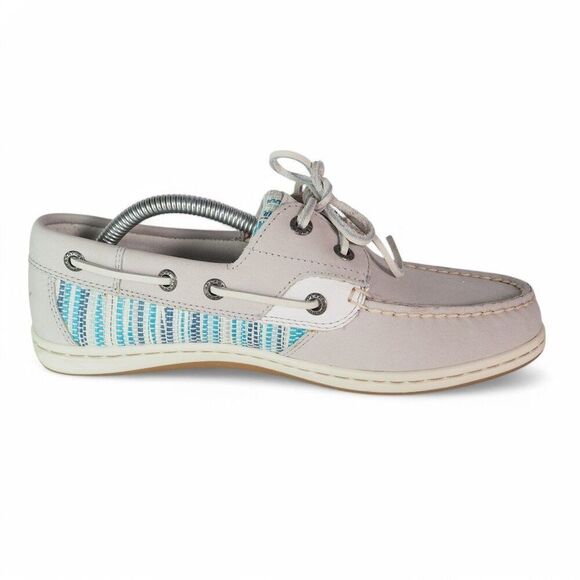 Sperry Top-Sider Koifish Raffia Leather Boat Shoes Light Grey / Blue STS95667 Wo - Picture 7 of 11